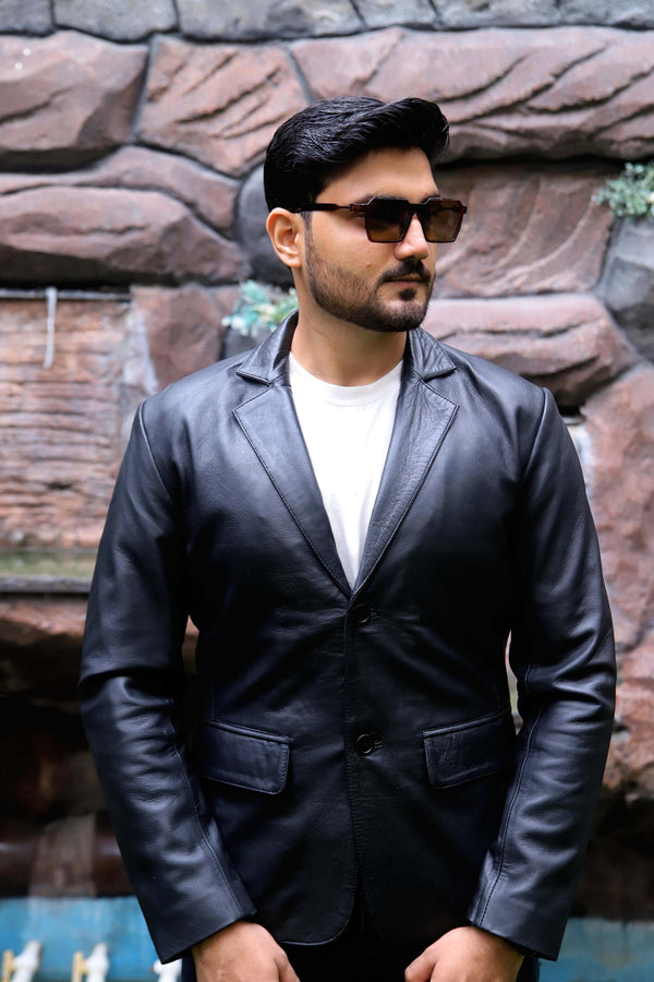 Two Button Leather Blazer